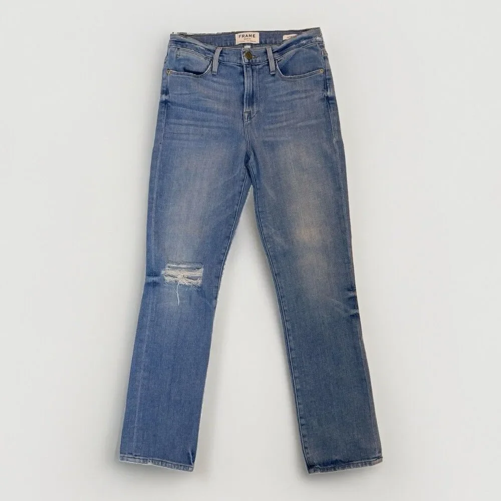 Frame Size 25 Le High Straight Jeans Blue Lightly Distressed Cropped Ankle